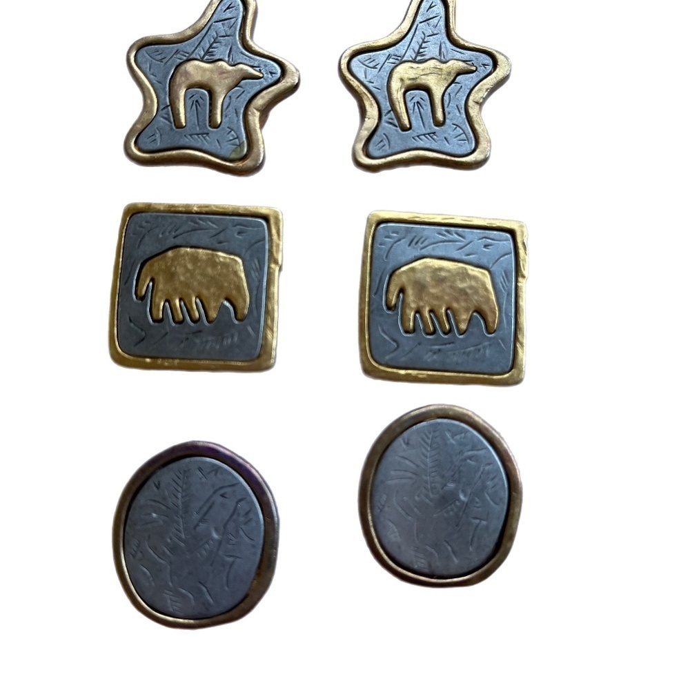 Vintage Button Clips mixed metals clan of cave bear glyphics